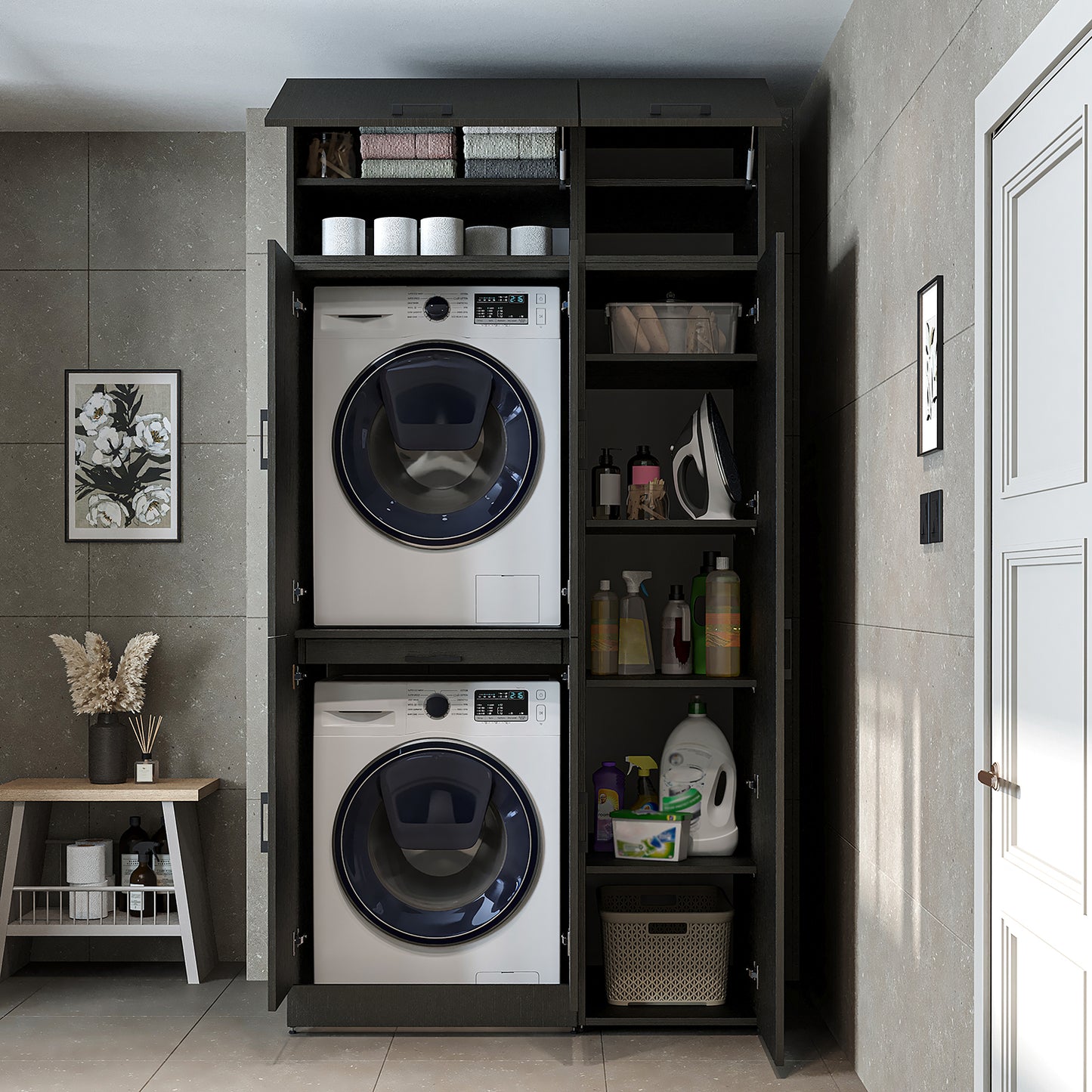 Roomart Dora - Washer & Dryer Cabinet with Side Storage - 115cm