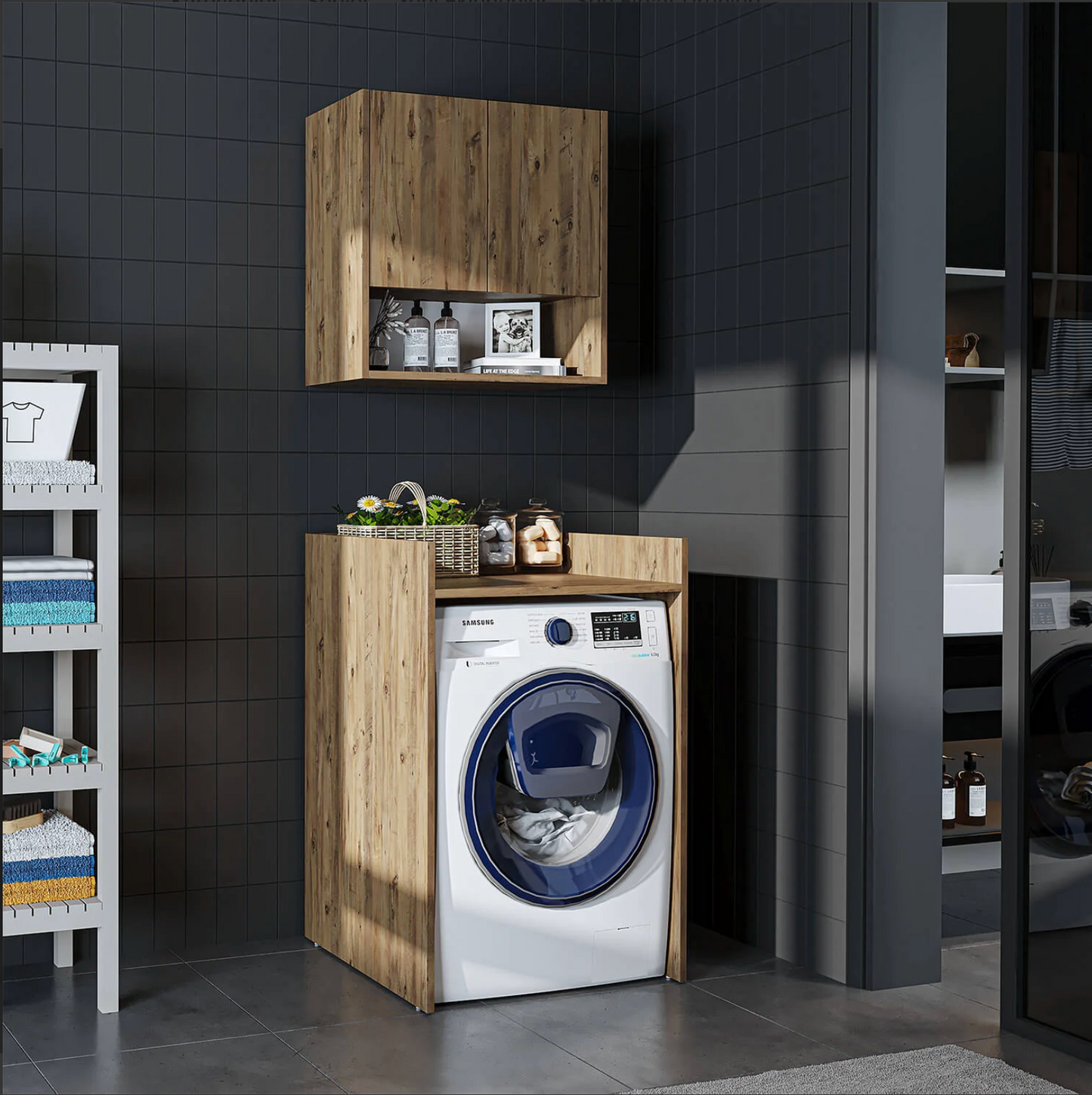 Roomart Derin - Washing Machine Cabinet with Cupboard and Wall Unit, 65cm