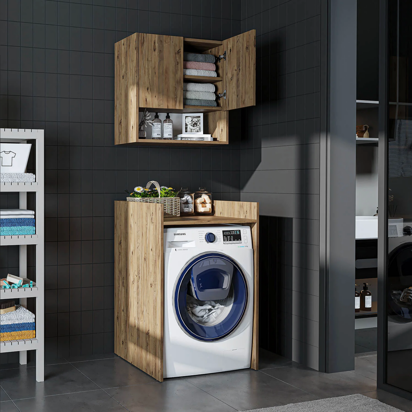 Roomart Derin - Washing Machine Cabinet with Cupboard and Wall Unit, 65cm