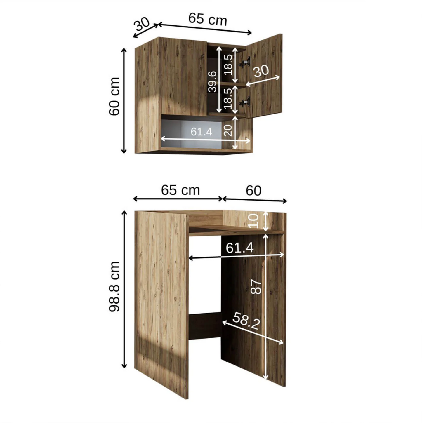 Roomart Derin - Washing Machine Cabinet with Cupboard and Wall Unit, 65cm
