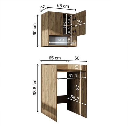 Roomart Derin - Washing Machine Cabinet with Cupboard and Wall Unit, 65cm