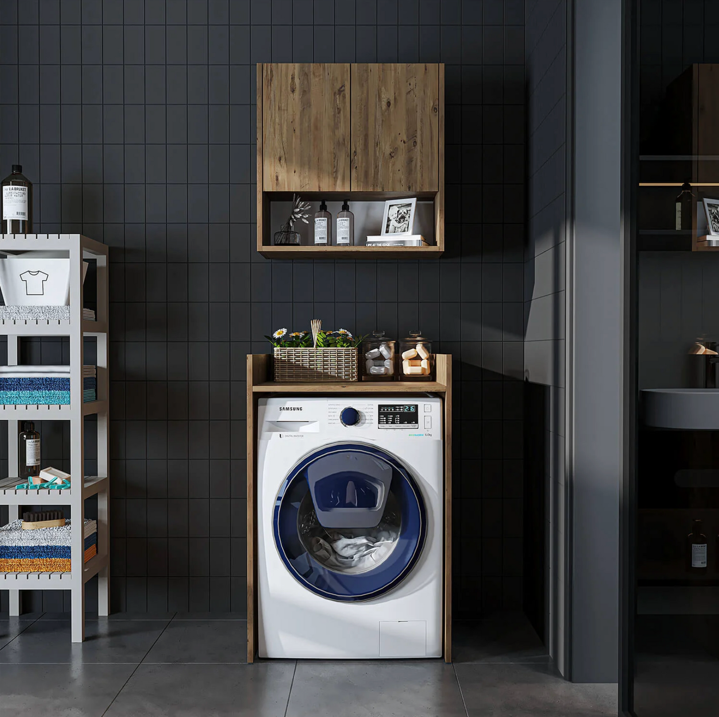 Roomart Derin - Washing Machine Cabinet with Cupboard and Wall Unit, 65cm