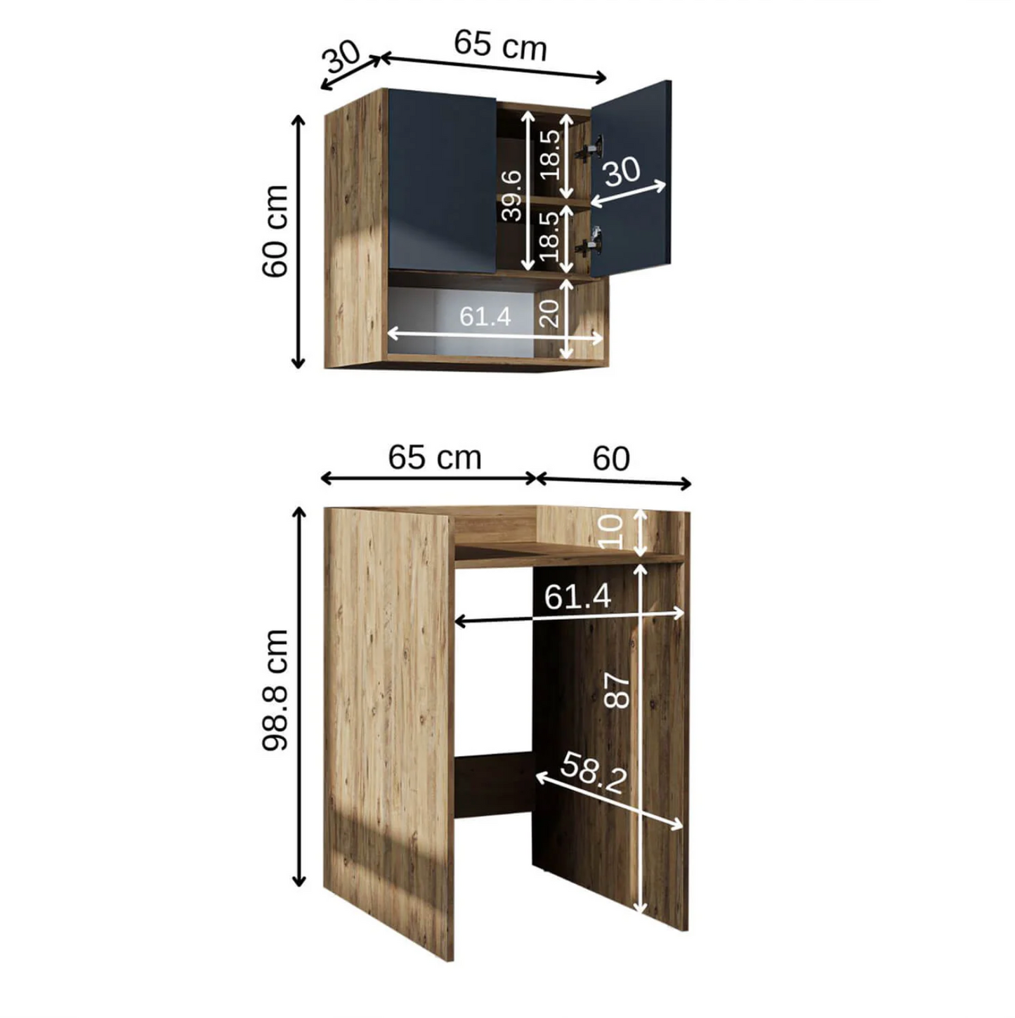 Roomart Derin - Washing Machine Cabinet with Cupboard and Wall Unit, 65cm