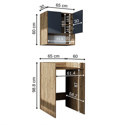 Roomart Derin - Washing Machine Cabinet with Cupboard and Wall Unit, 65cm