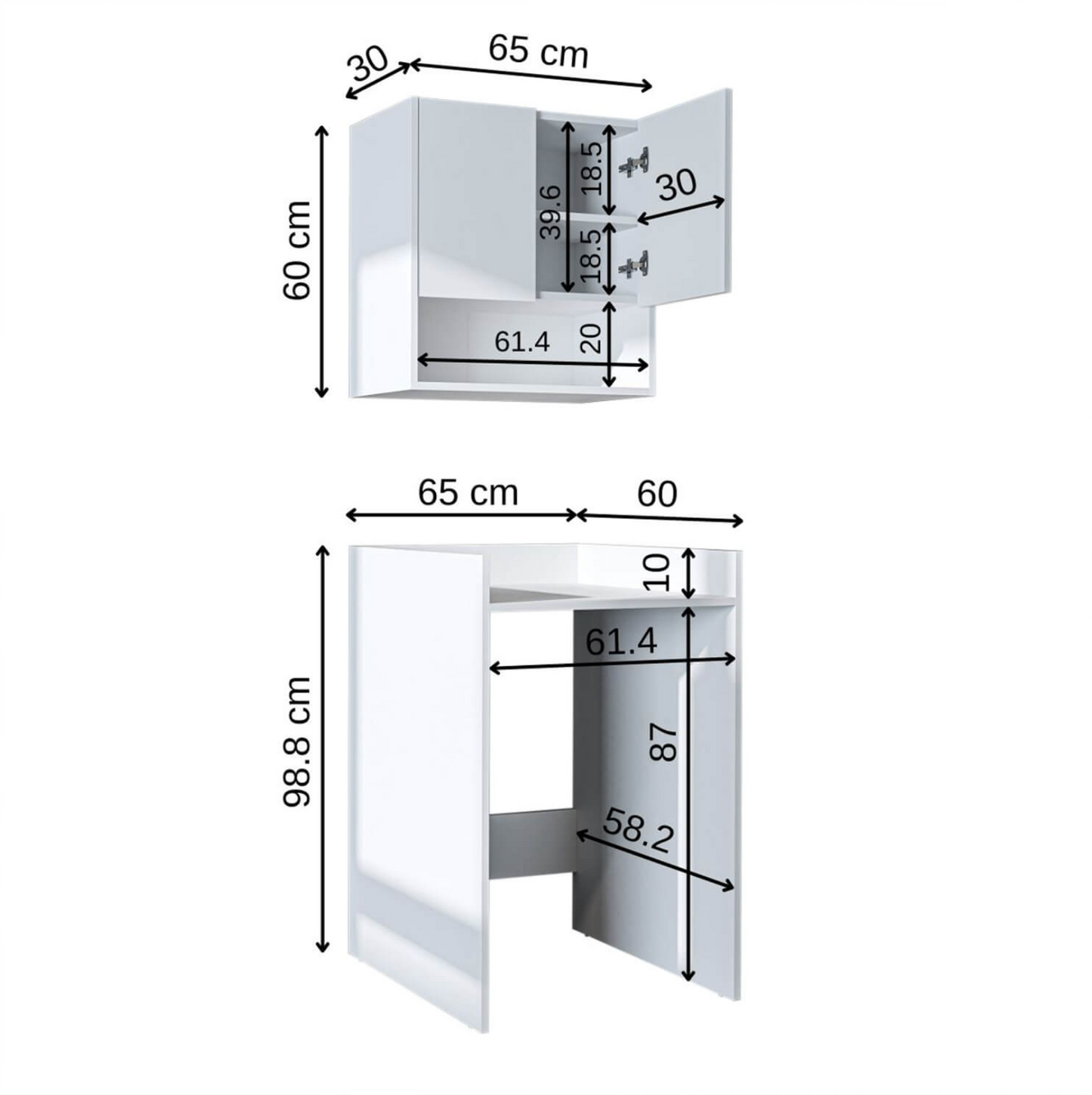 Roomart Derin - Washing Machine Cabinet with Cupboard and Wall Unit, 65cm