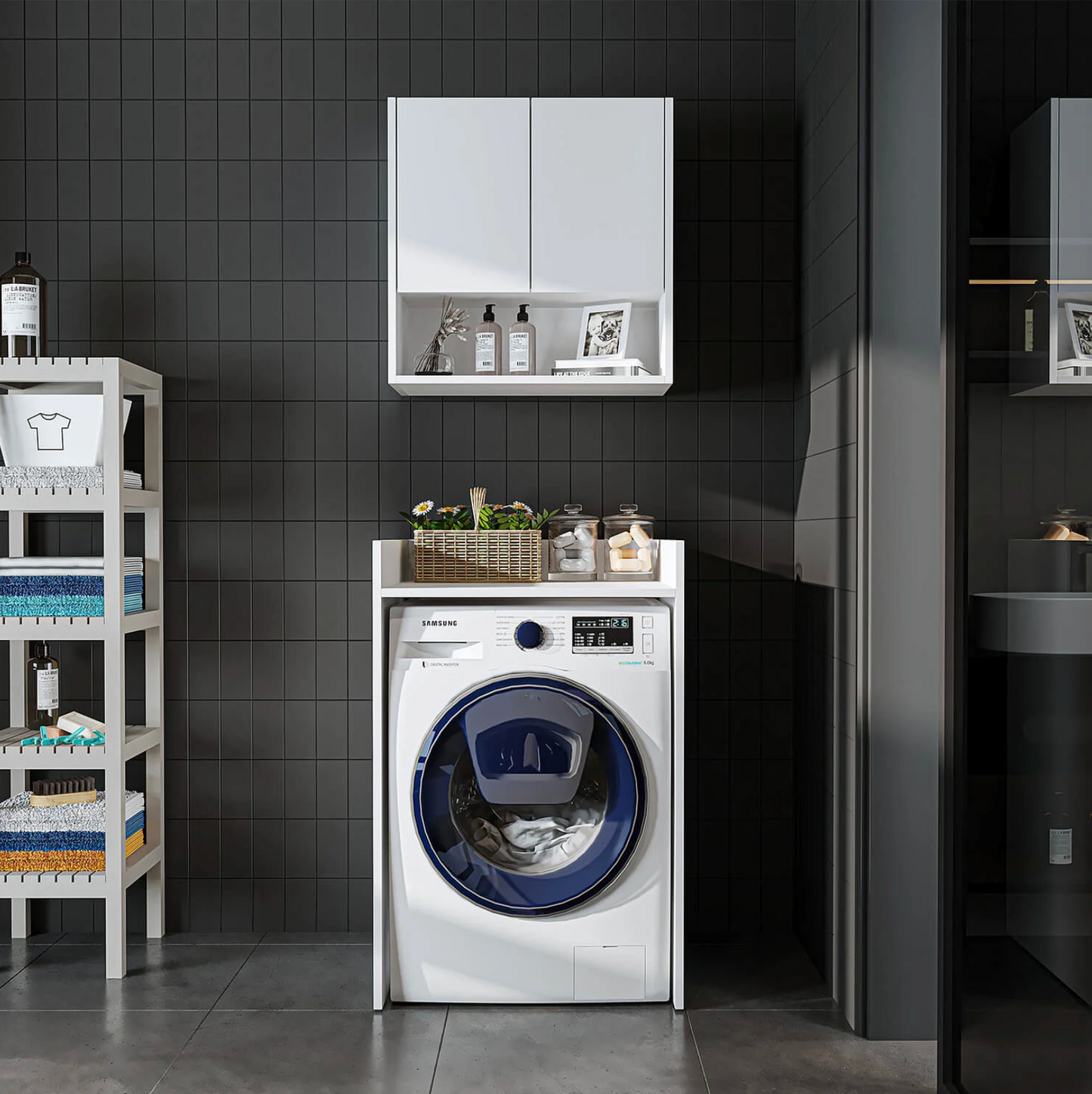 Roomart Derin - Washing Machine Cabinet with Cupboard and Wall Unit, 65cm
