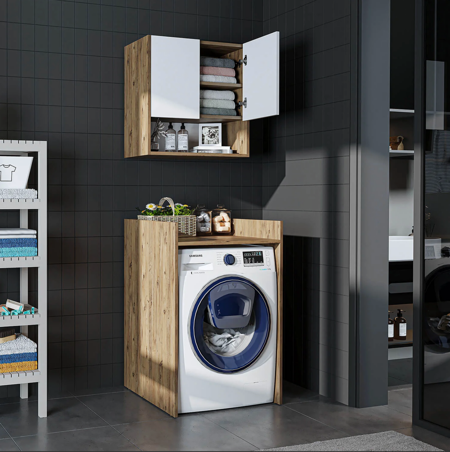 Roomart Derin - Washing Machine Cabinet with Cupboard and Wall Unit, 65cm
