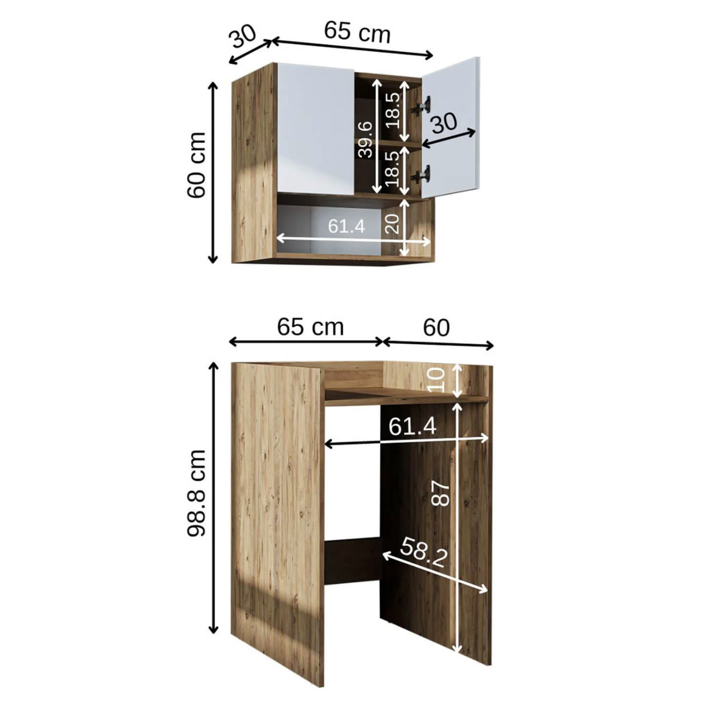 Roomart Derin - Washing Machine Cabinet with Cupboard and Wall Unit, 65cm