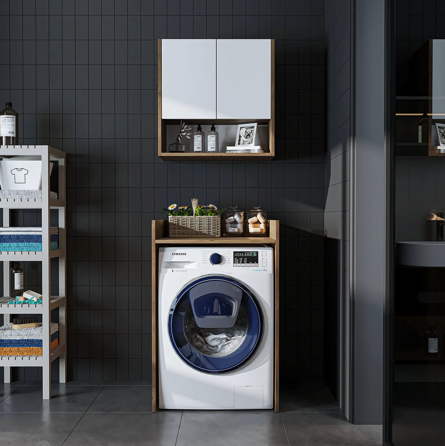 Roomart Derin - Washing Machine Cabinet with Cupboard and Wall Unit, 65cm