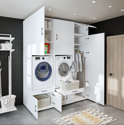 Roomart A Plus — Twin Washer & Dryer Cabinet Set with Side Storage