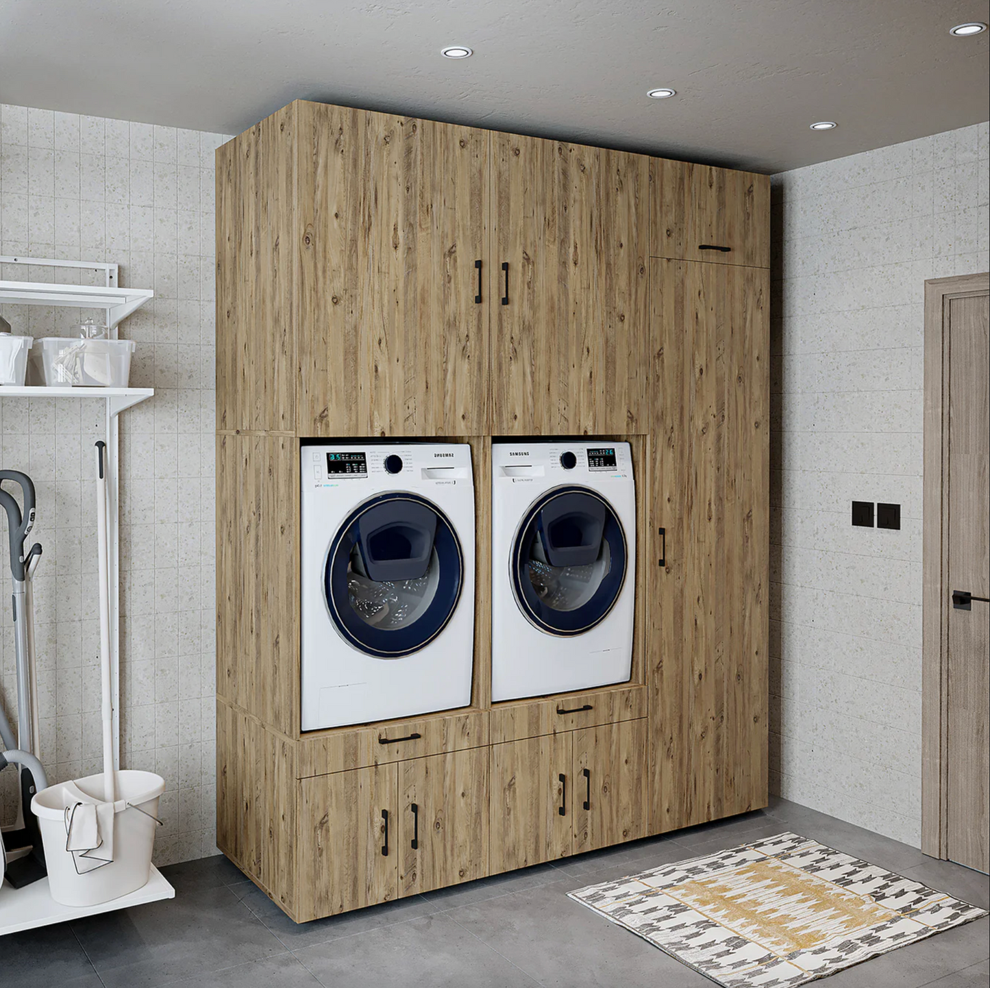 Roomart A Plus — Twin Washer & Dryer Cabinet Set with Side Storage