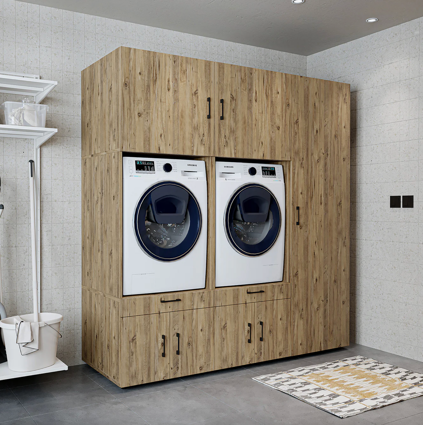 Roomart A Plus — Twin Washer & Dryer Cabinet Set with Side Storage