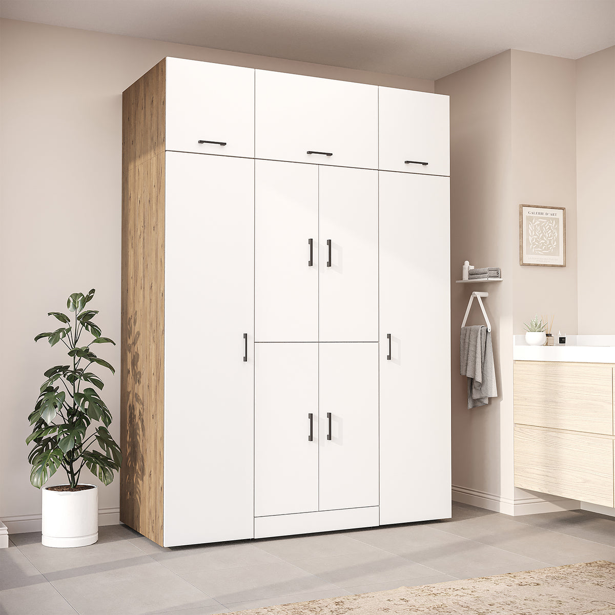 Roomart Dora Wall - Washer & Dryer Cabinet with Side Storage - 160cm