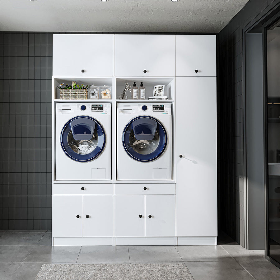 RoomArt 1000 Plus — Twin Washer & Dryer Cabinet Set with Side Storage