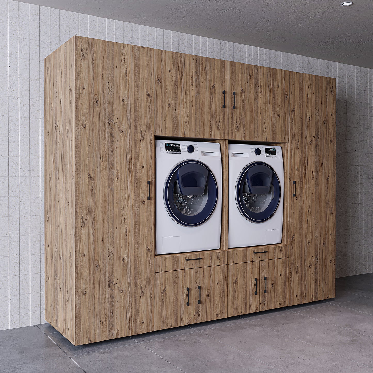 The Roomart A Luxe Line - Twin Washer & Dryer Cabinet Set with Side Storage Units