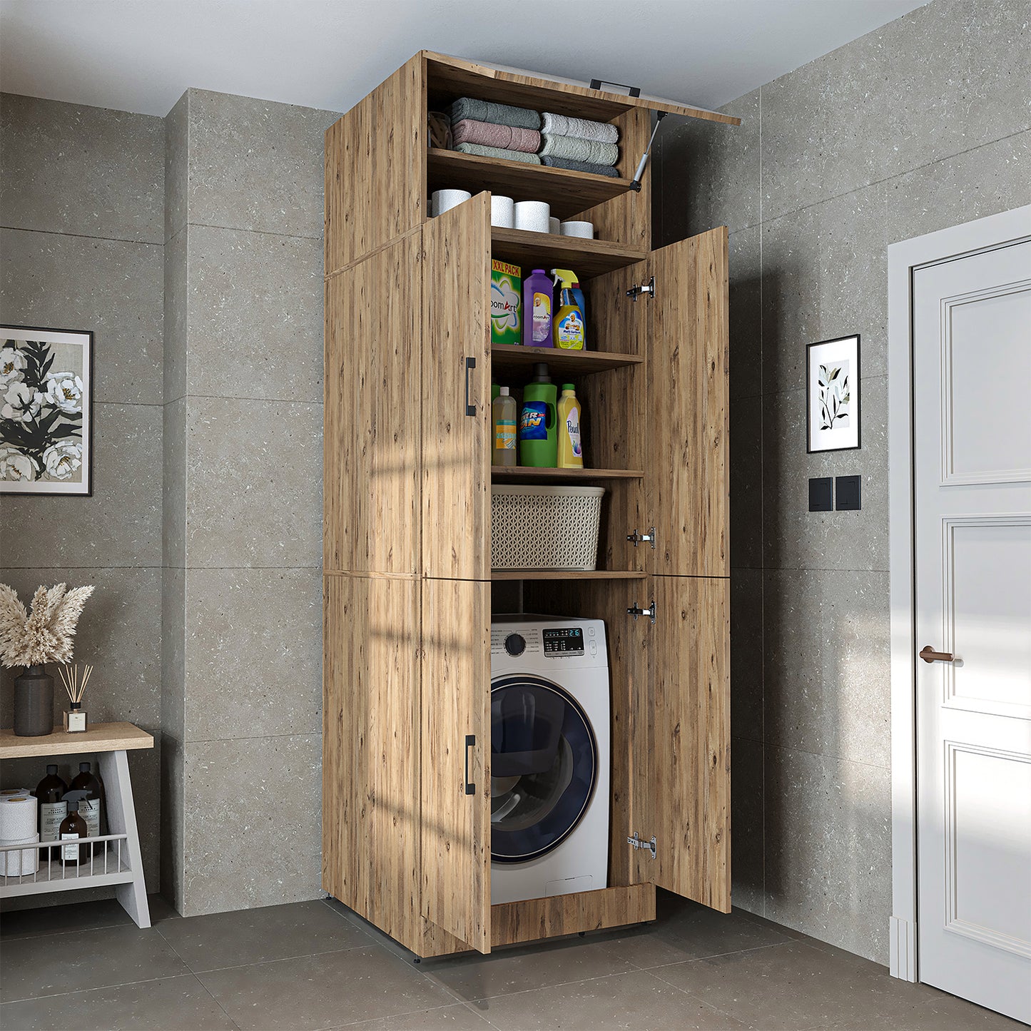 Roomart Dora Flex - 2-in-1 Cabinet for Washing Machine with Storage Shelves or Dryer Stacker