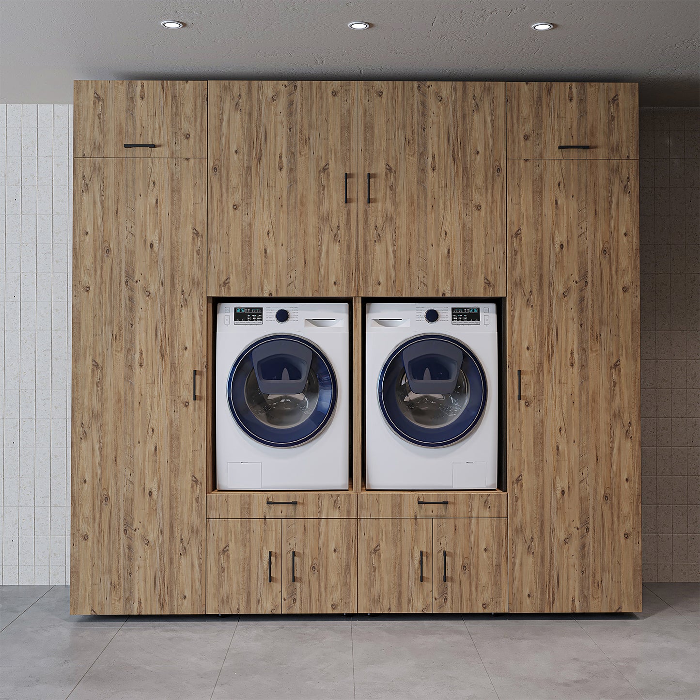 The Roomart A Luxe Line - Twin Washer & Dryer Cabinet Set with Side Storage Units