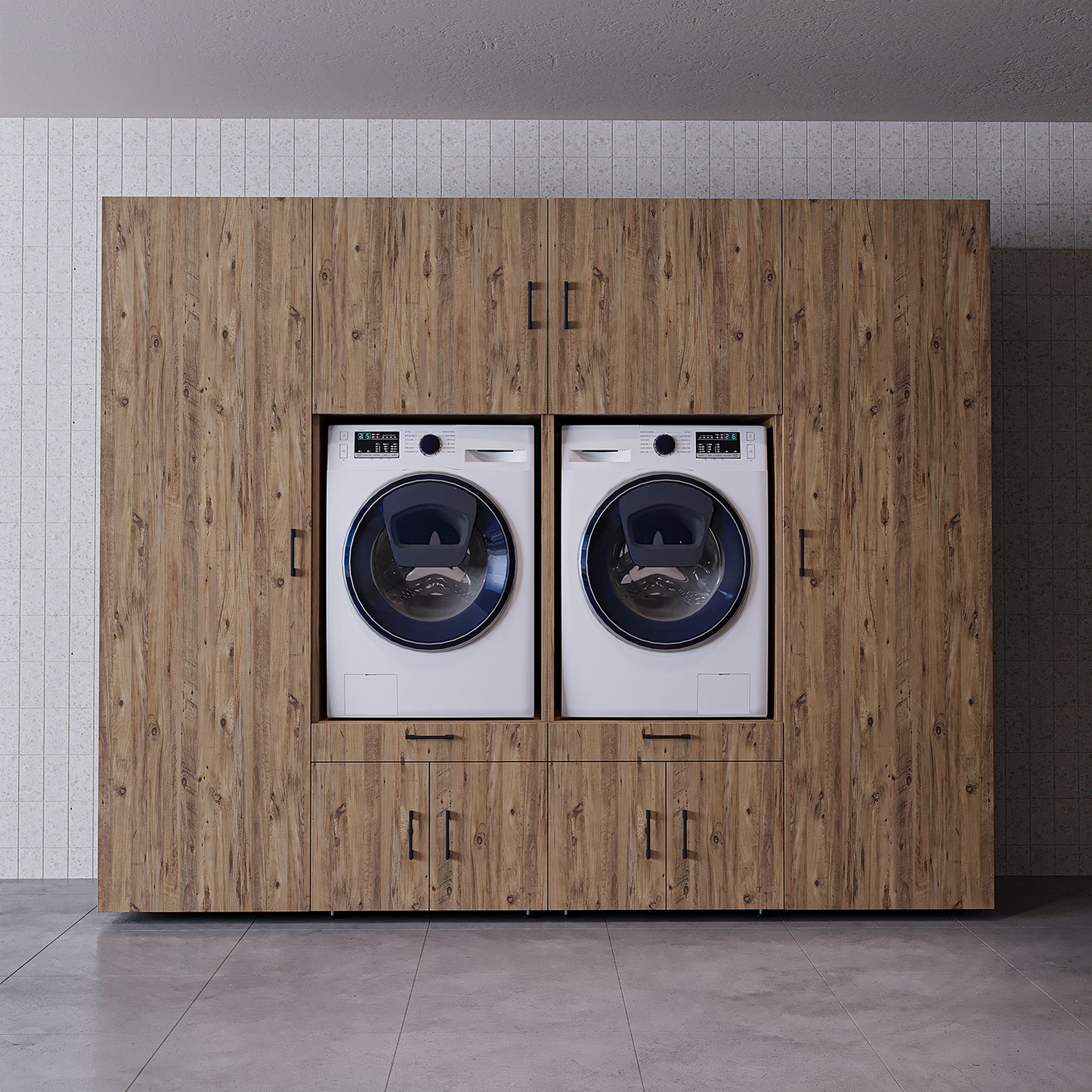 The Roomart A Luxe Line - Twin Washer & Dryer Cabinet Set with Side Storage Units