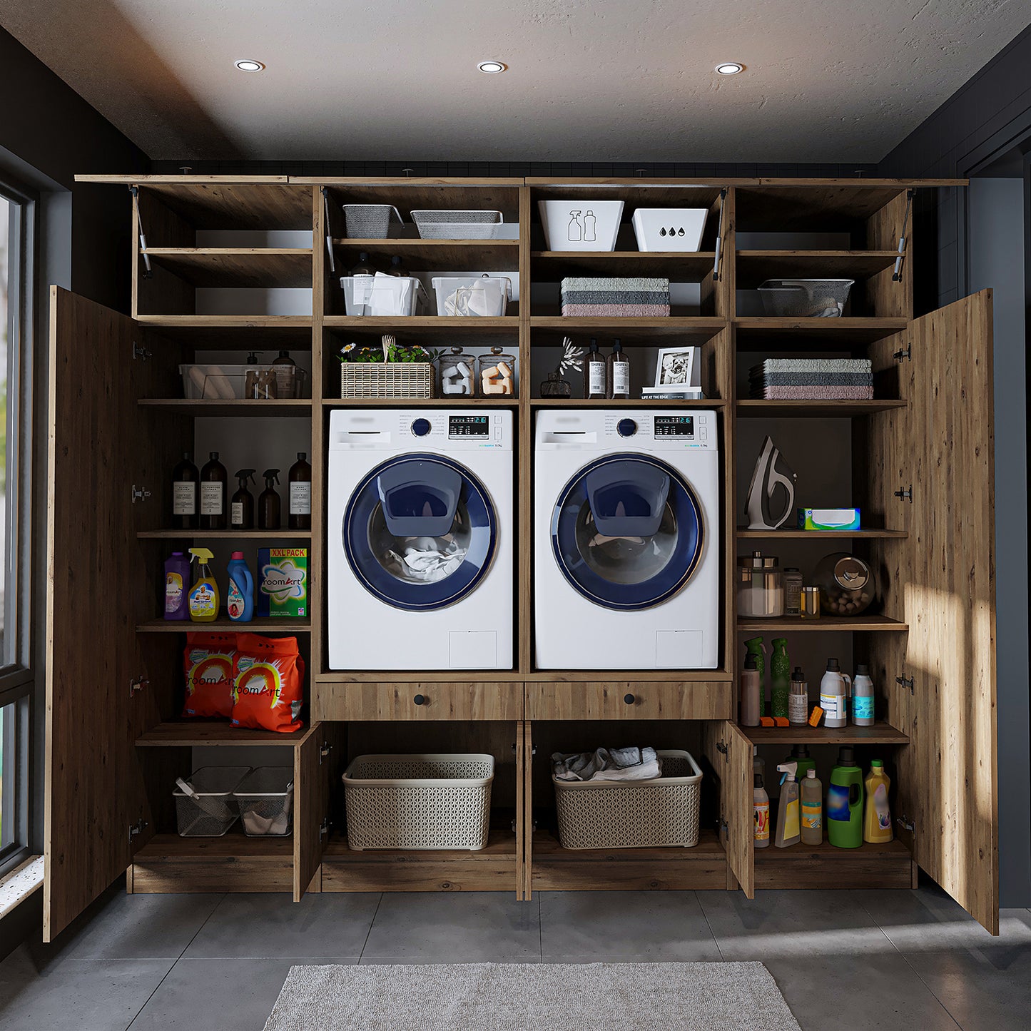 Roomart 1000 Luxe Line — Twin Washer & Dryer with Matching Side Cabinets