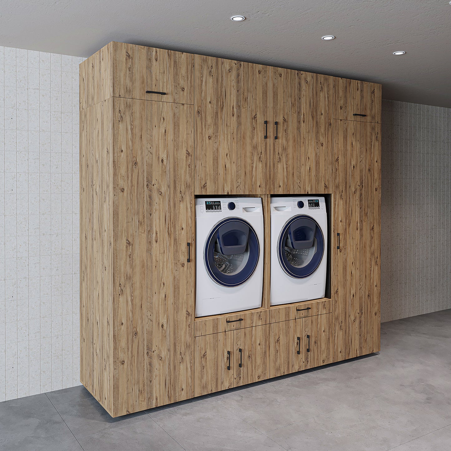 The Roomart A Luxe Line - Twin Washer & Dryer Cabinet Set with Side Storage Units