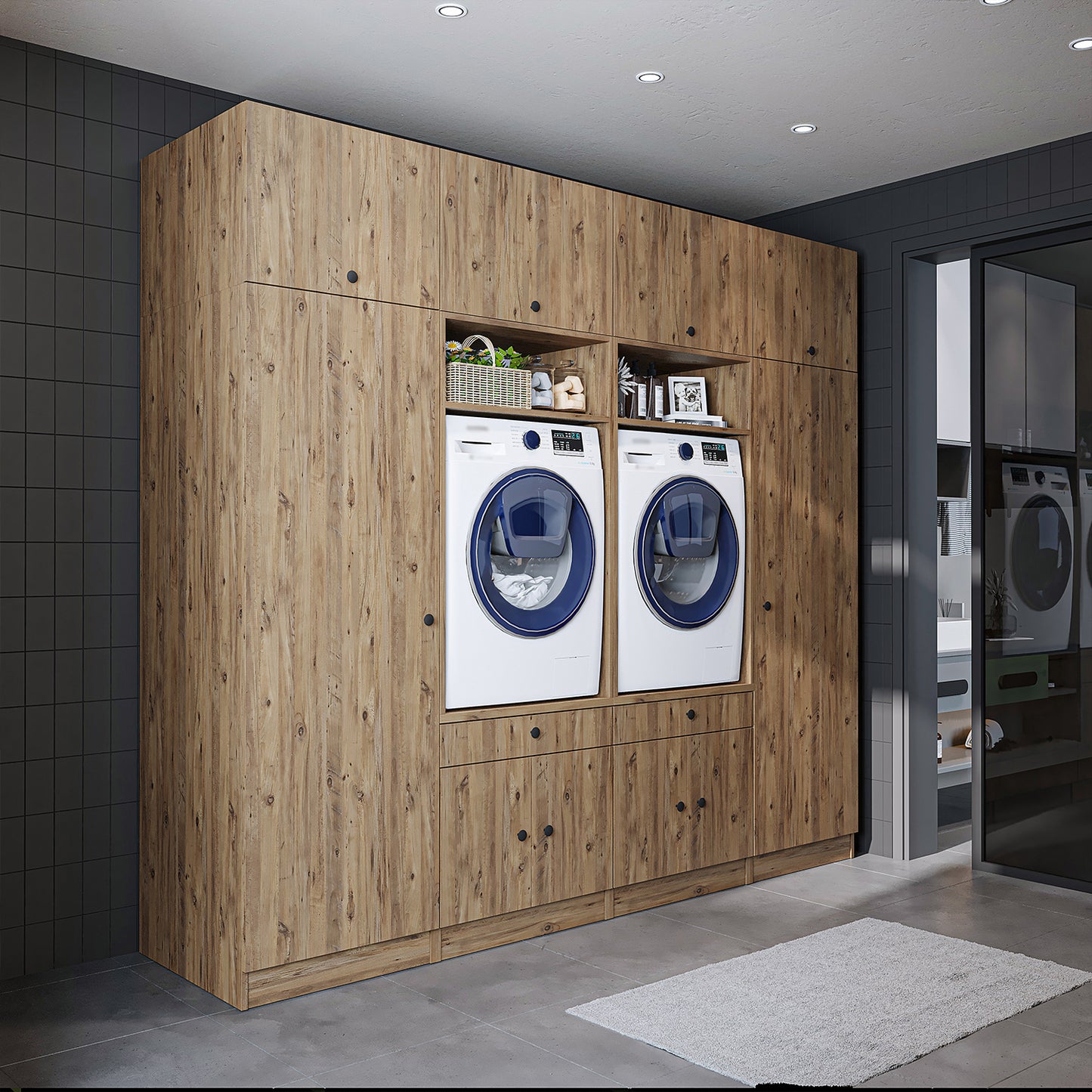 Roomart 1000 Luxe Line — Twin Washer & Dryer with Matching Side Cabinets