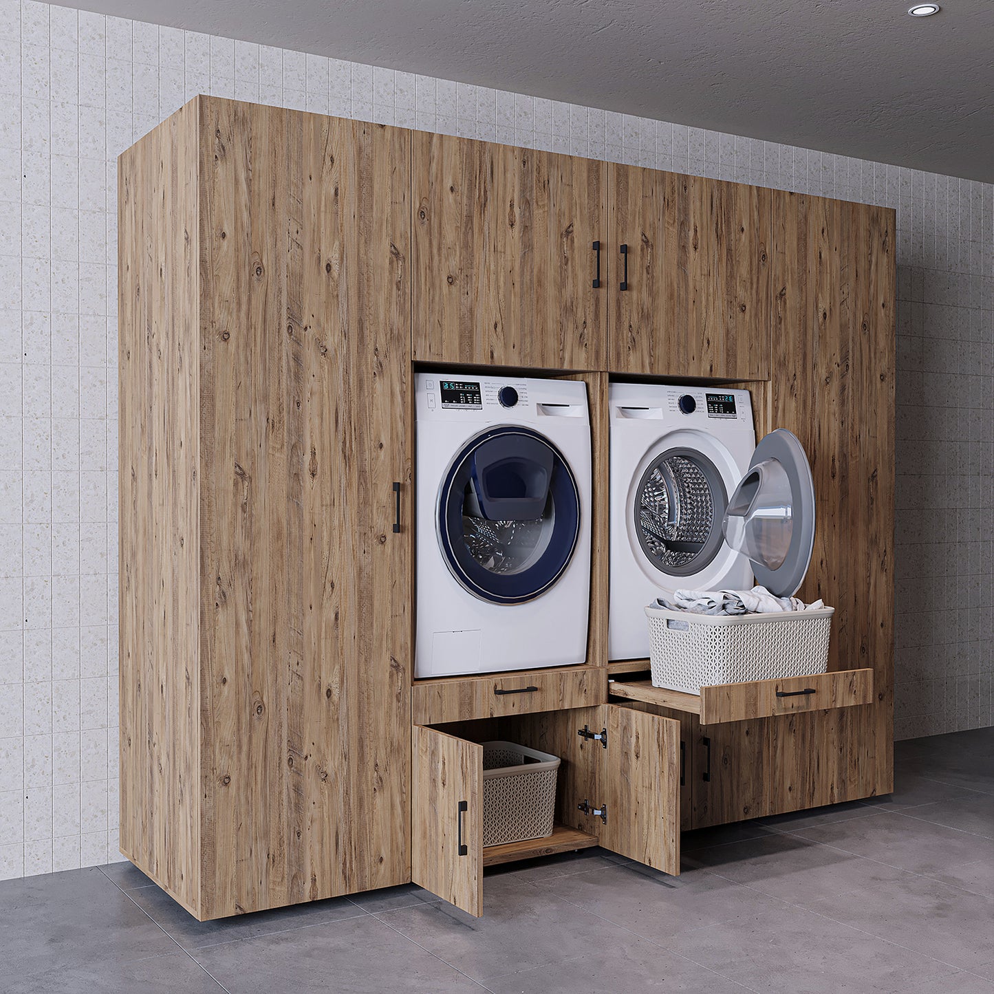 The Roomart A Luxe Line - Twin Washer & Dryer Cabinet Set with Side Storage Units