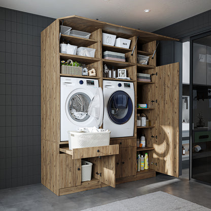 Roomart 1000 Plus — Twin Washer & Dryer Cabinet Set with Side Storage