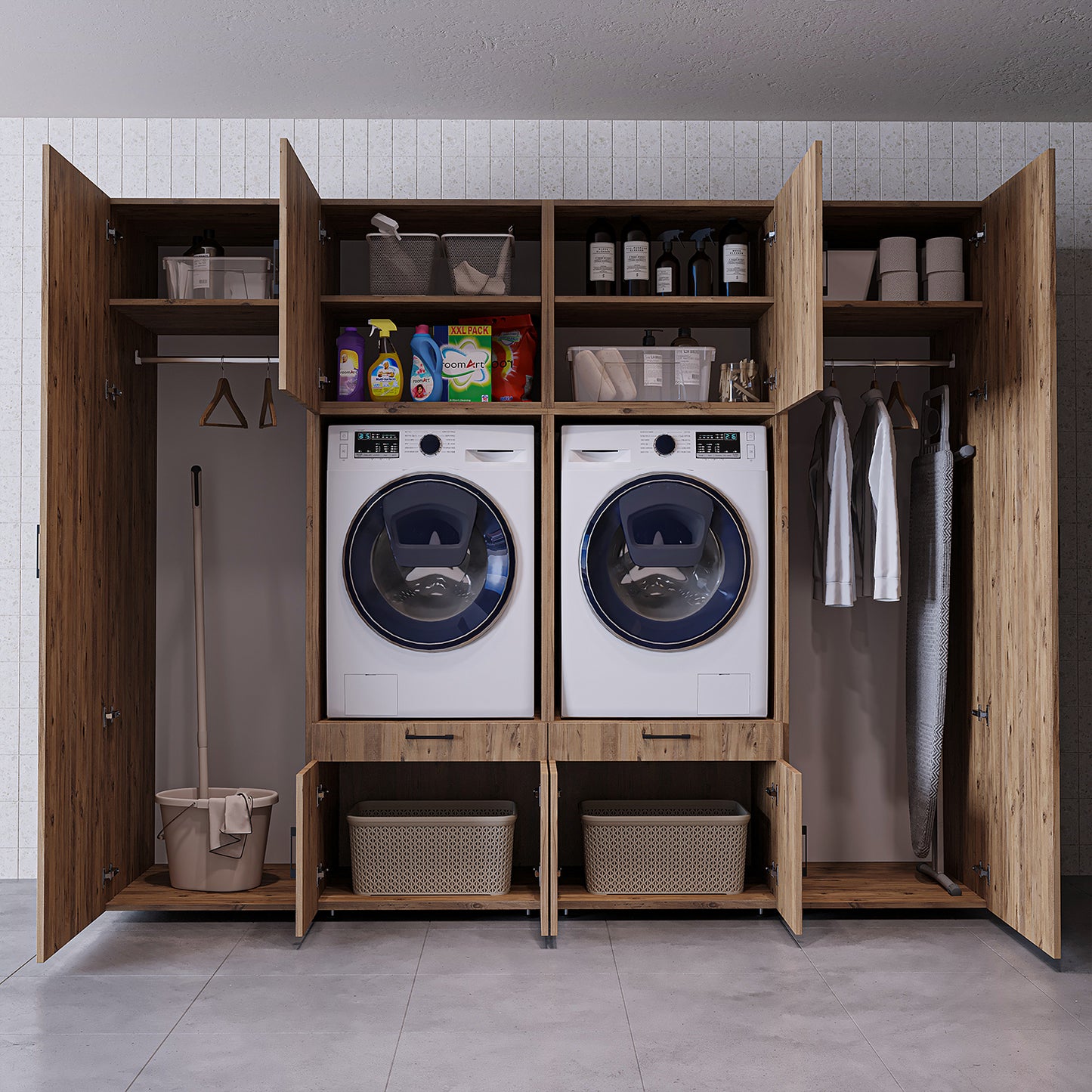 The Roomart A Luxe Line - Twin Washer & Dryer Cabinet Set with Side Storage Units