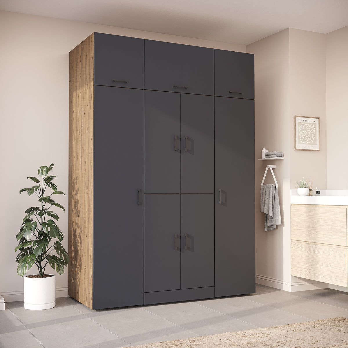 Roomart Dora Wall - Washer & Dryer Cabinet with Side Storage - 160cm
