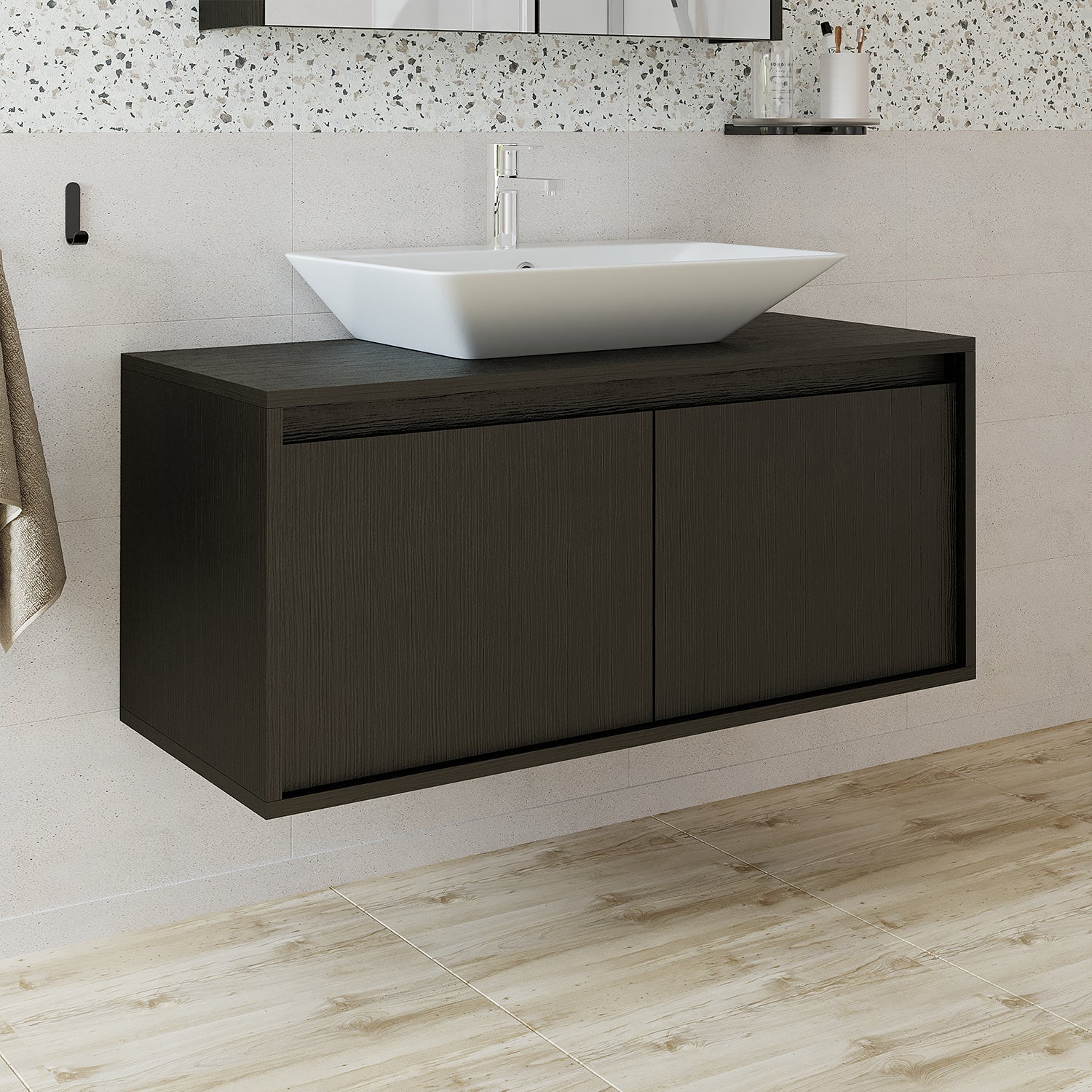 banyo dolabı roomart lavabolu atlantic seri 100 cm siyah kapaklı alt dolap