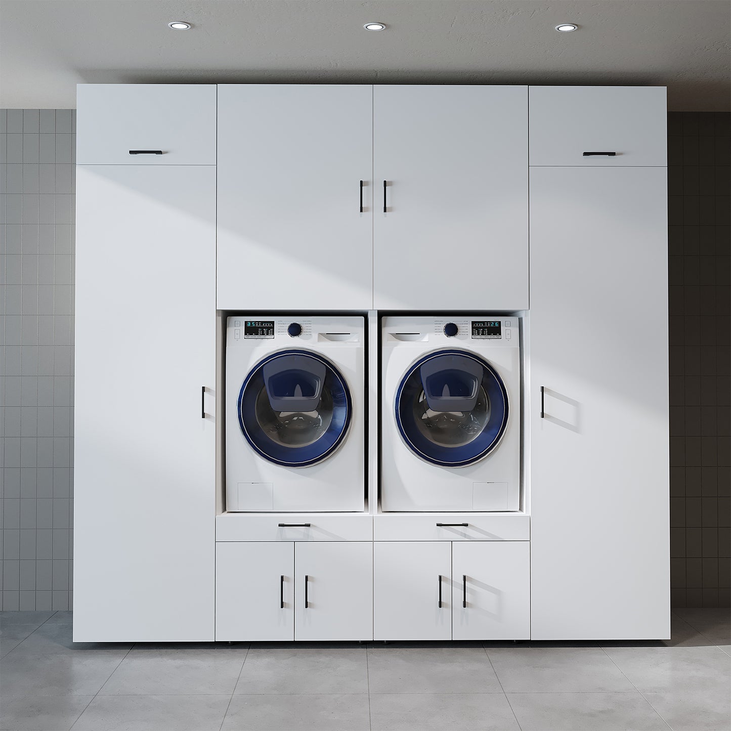 The Roomart A Luxe Line - Twin Washer & Dryer Cabinet Set with Side Storage Units