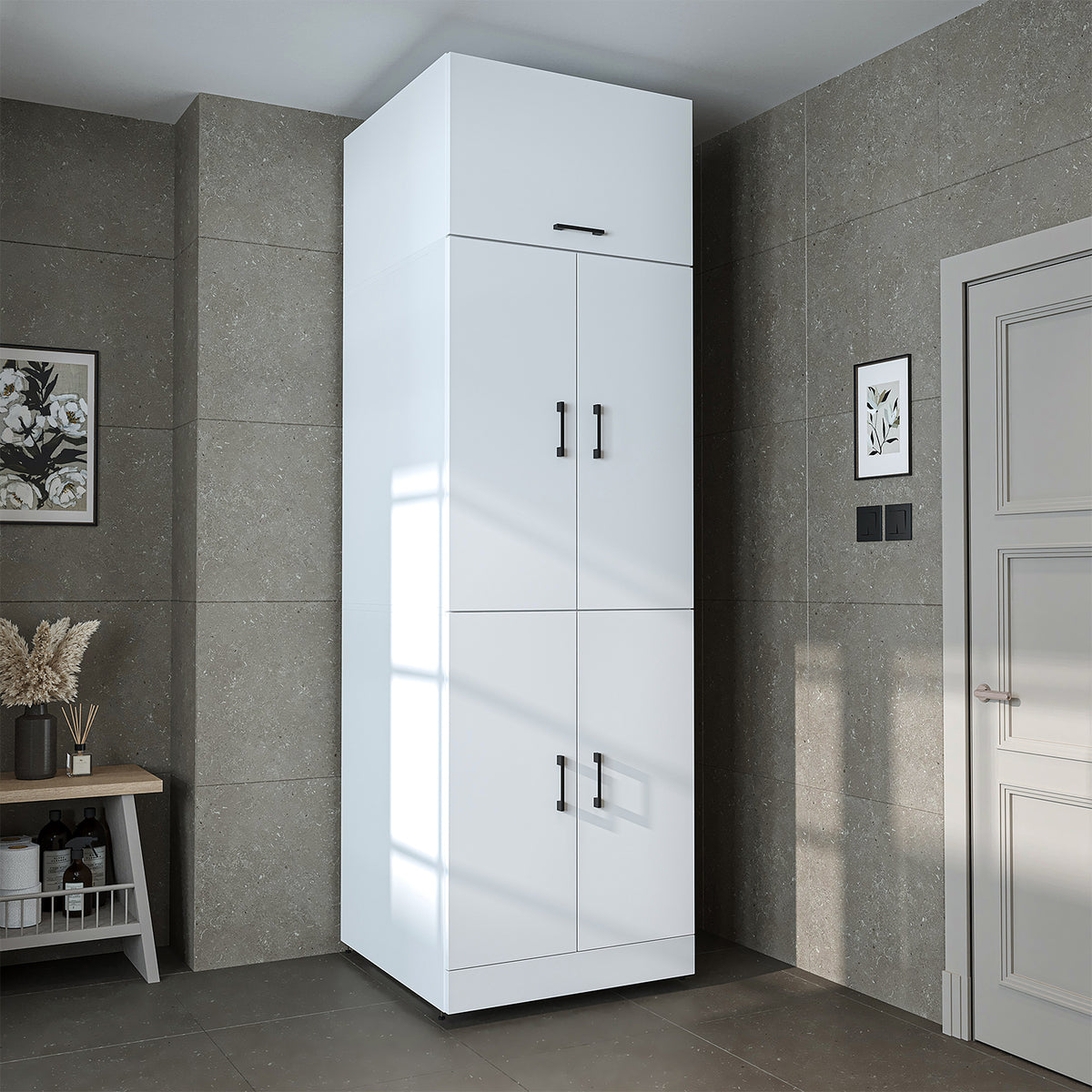 Roomart Dora Flex - 2-in-1 Cabinet for Washing Machine with Storage Shelves or Dryer Stacker