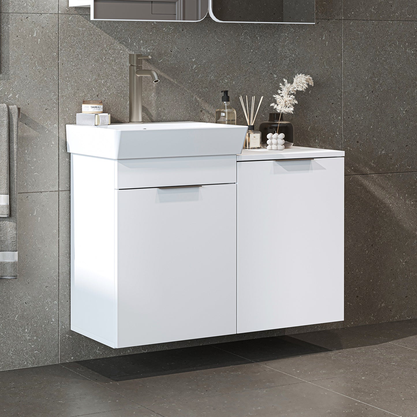 Roomart Dubai - Wall Hung Bathroom Vanity Unit with Basin & Laundry Tilt Cabinet - 92cm