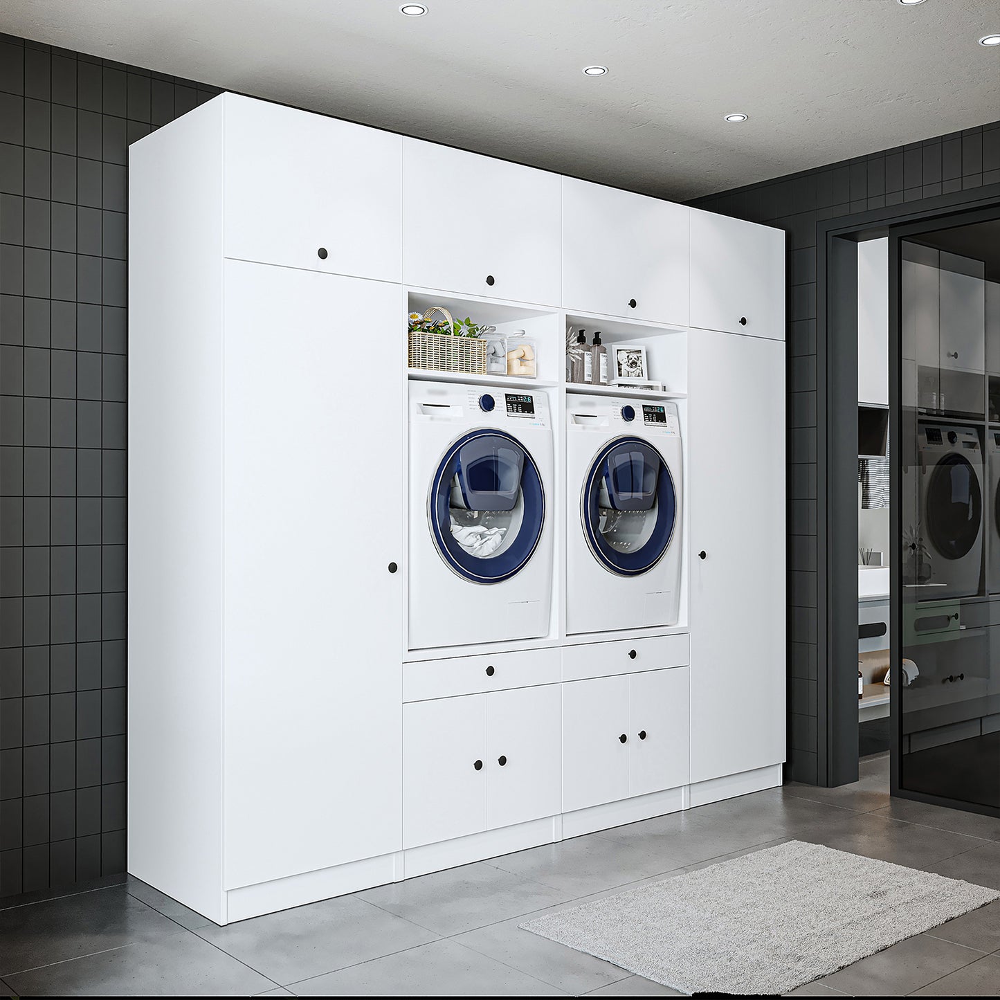 Roomart 1000 Luxe Line — Twin Washer & Dryer with Matching Side Cabinets