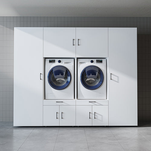 The Roomart A Luxe Line - Twin Washer & Dryer Cabinet Set with Side Storage Units
