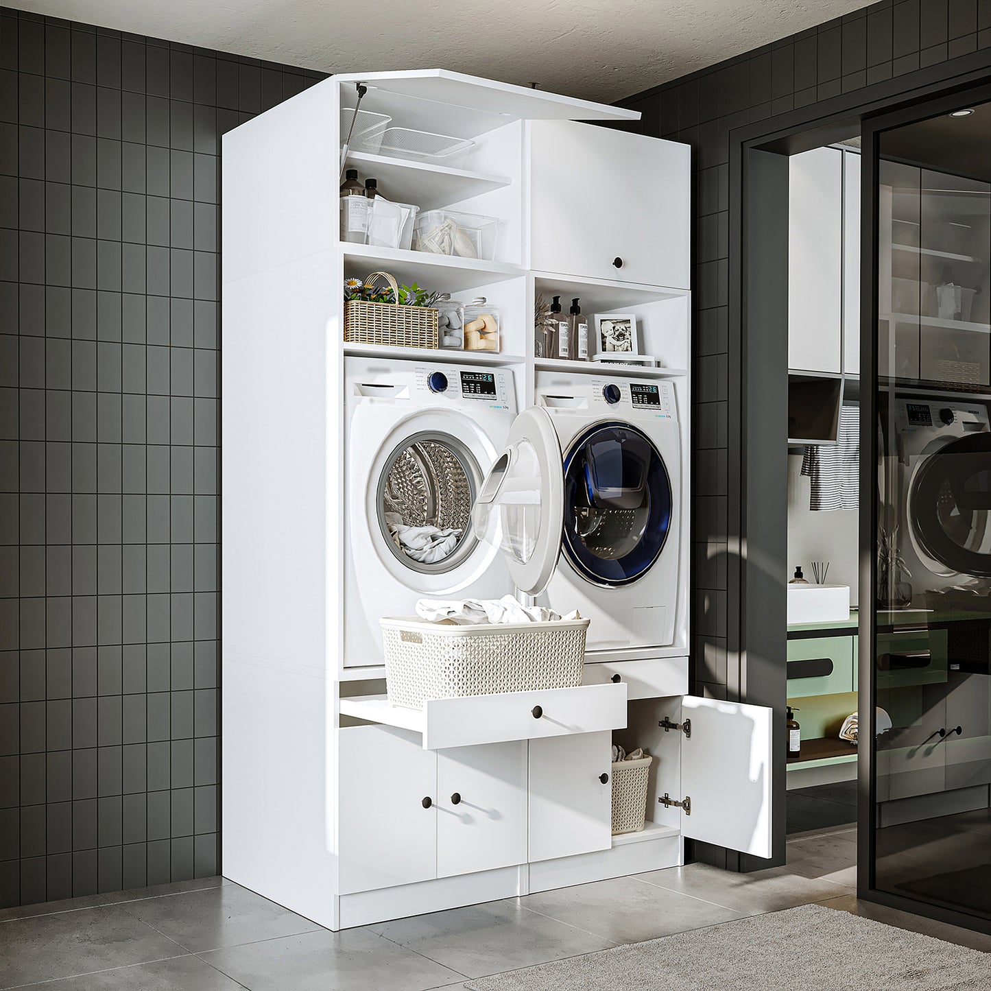 Roomart 1000 — Modular Twin Washer & Dryer Cabinet Set