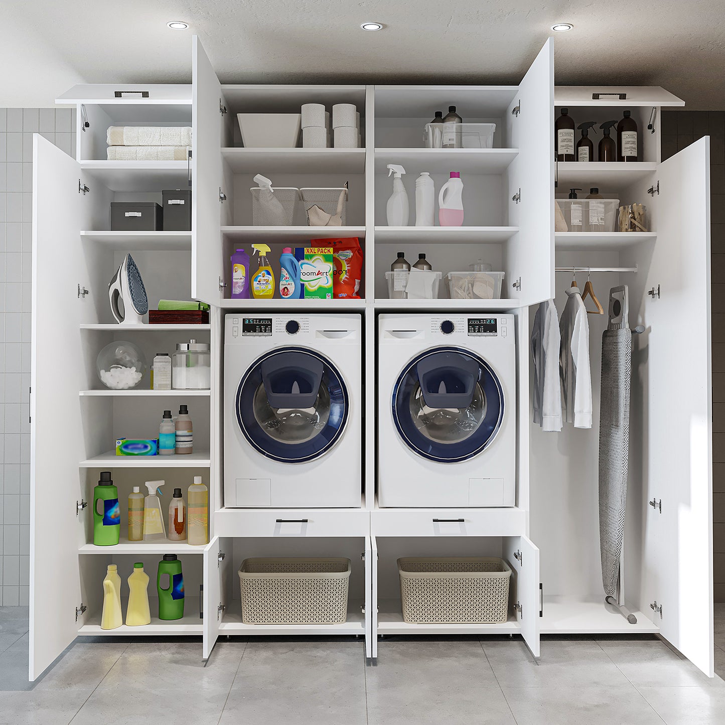 The Roomart A Luxe Line - Twin Washer & Dryer Cabinet Set with Side Storage Units