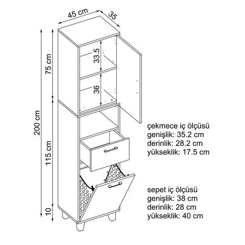 roomart kirli çamaşır sepetli dolap ölçüleri