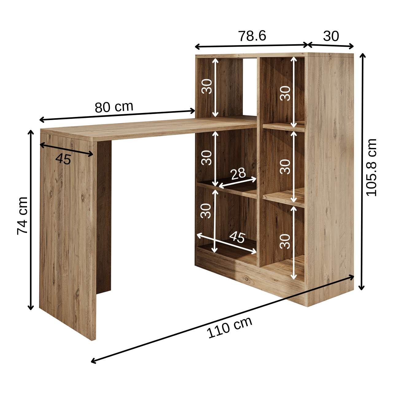 Kitaplıklı Çalışma Masası - Daisy - Roomartstore.com.tr