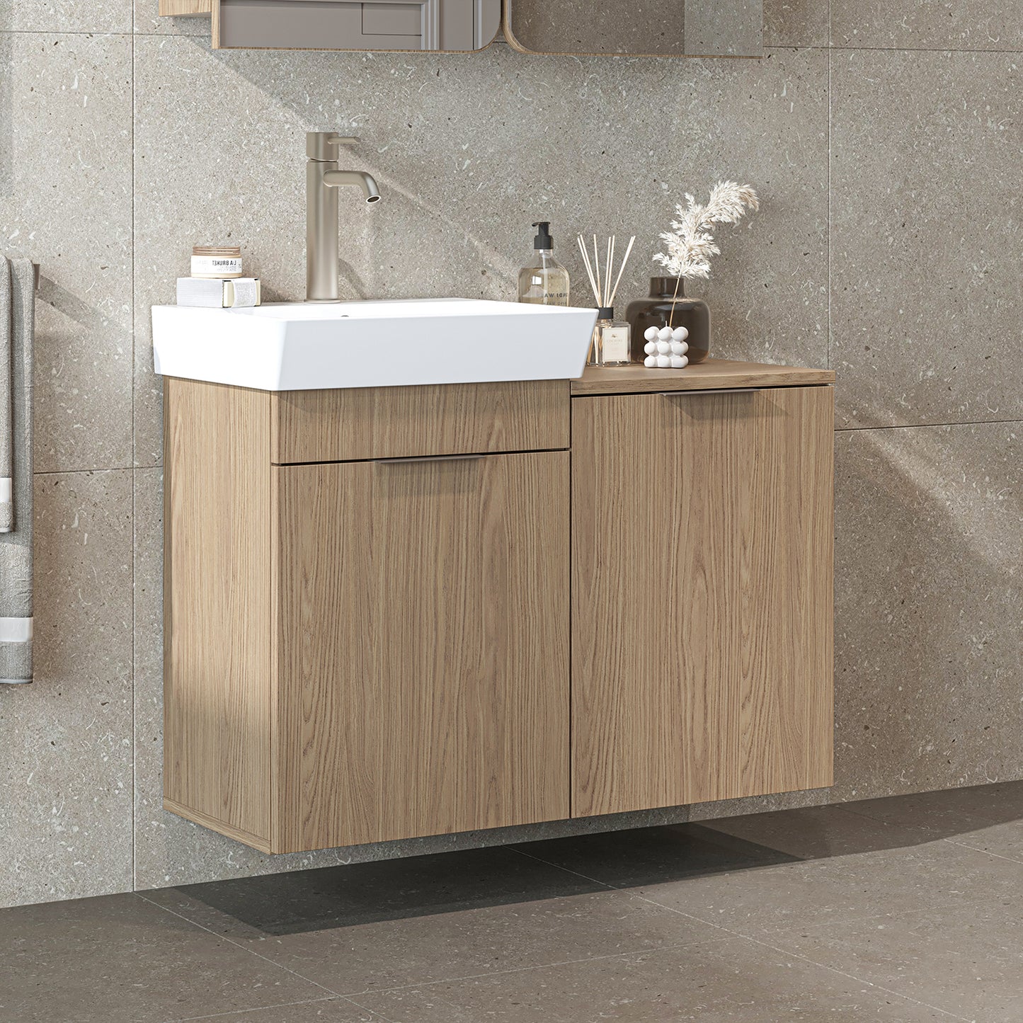 Roomart Dubai - Wall Hung Bathroom Vanity Unit with Basin & Laundry Tilt Cabinet - 92cm