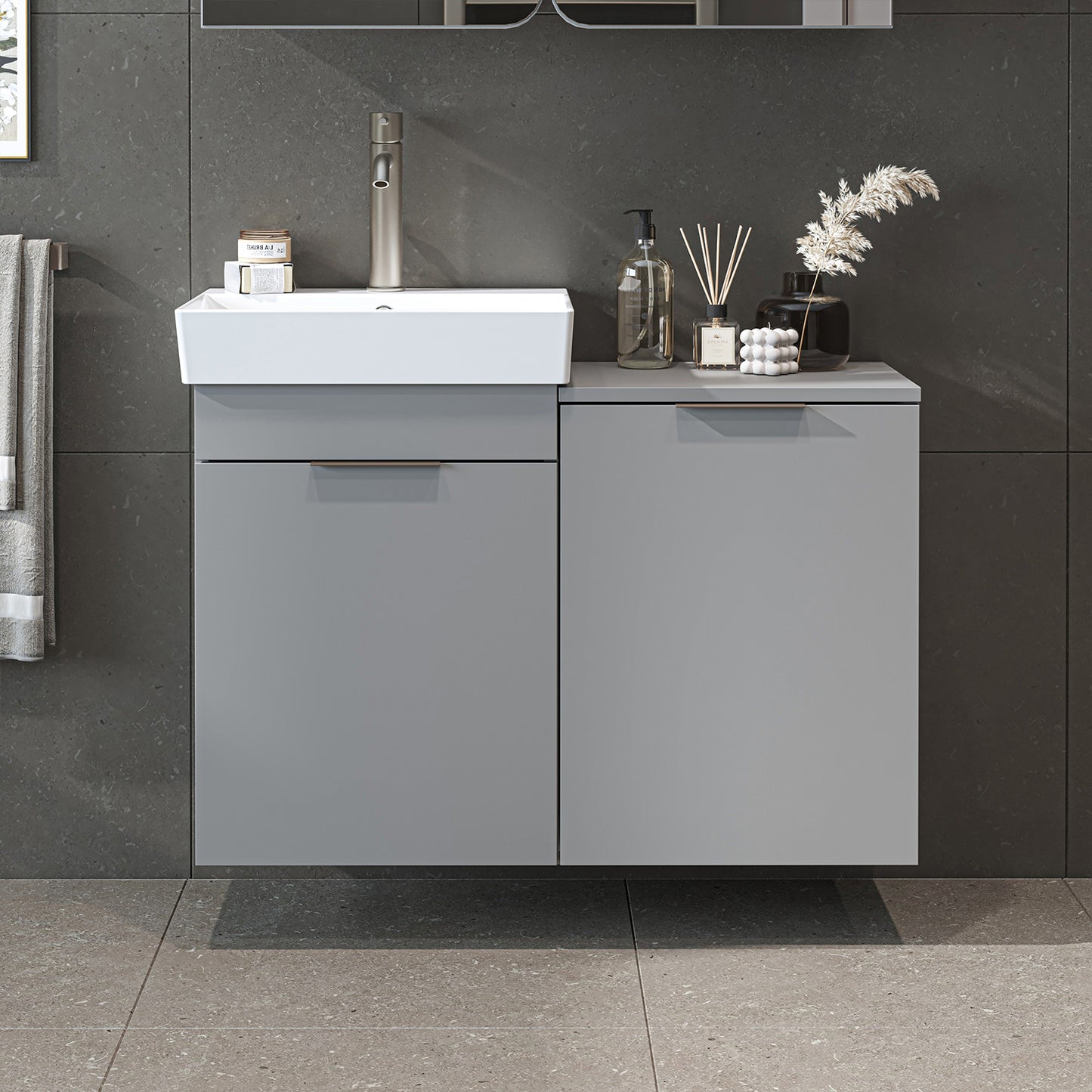 Roomart Dubai - Wall Hung Bathroom Vanity Unit with Basin & Laundry Tilt Cabinet - 92cm