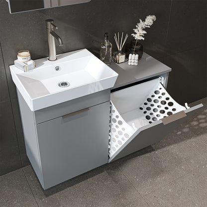 Roomart Dubai - Wall Hung Bathroom Vanity Unit with Basin & Laundry Tilt Cabinet - 92cm