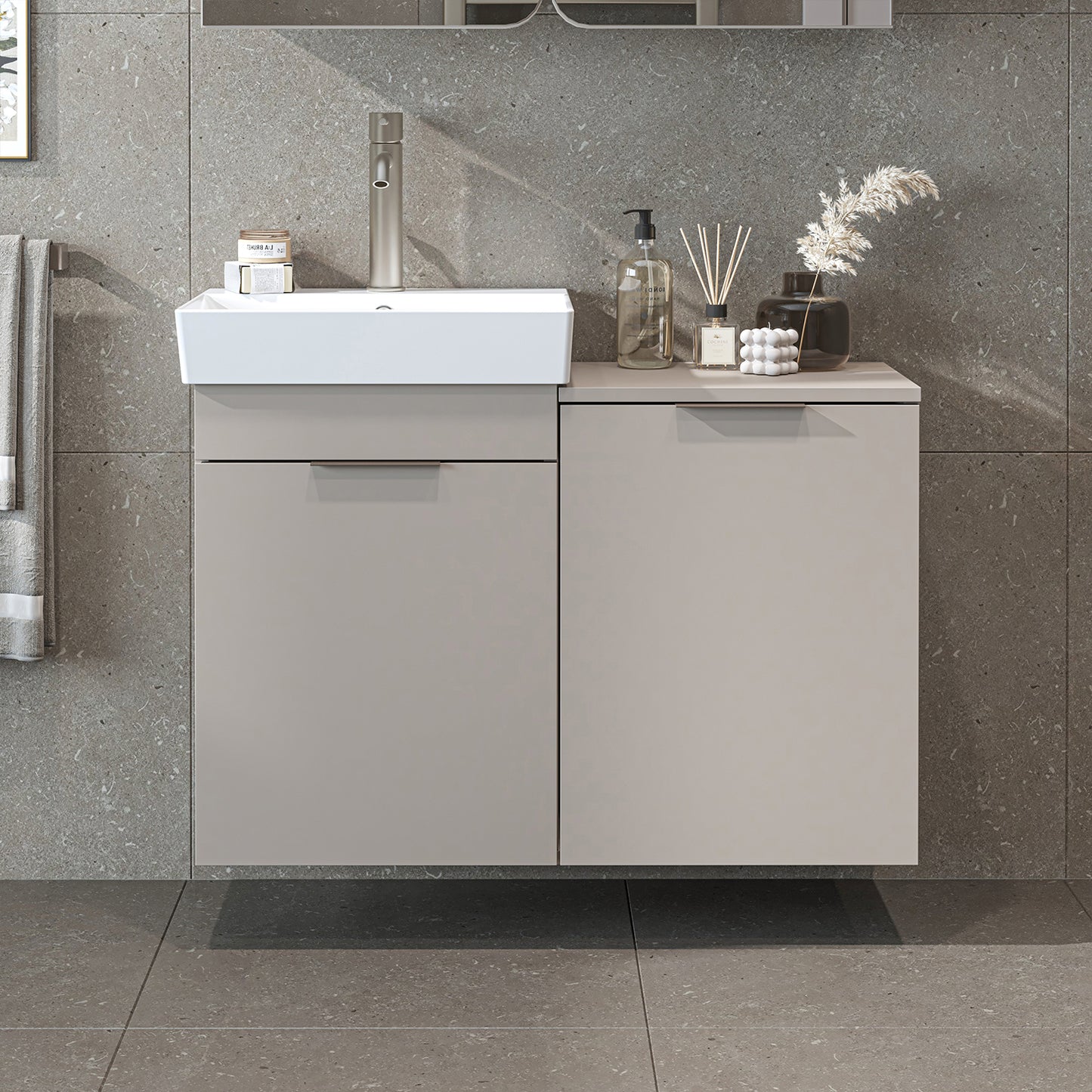 Roomart Dubai - Wall Hung Bathroom Vanity Unit with Basin & Laundry Tilt Cabinet - 92cm