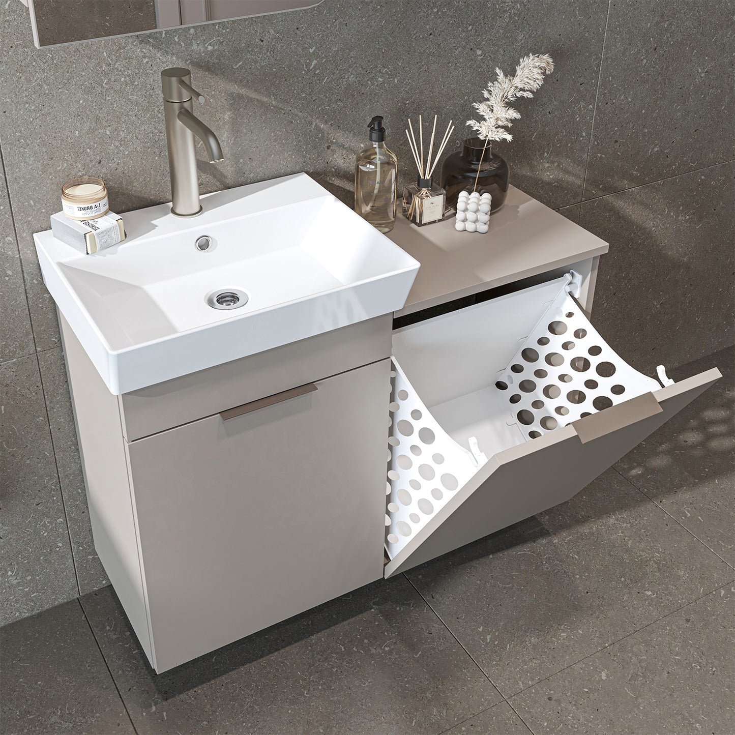 Roomart Dubai - Wall Hung Bathroom Vanity Unit with Basin & Laundry Tilt Cabinet - 92cm