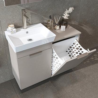 Roomart Dubai - Wall Hung Bathroom Vanity Unit with Basin & Laundry Tilt Cabinet - 92cm