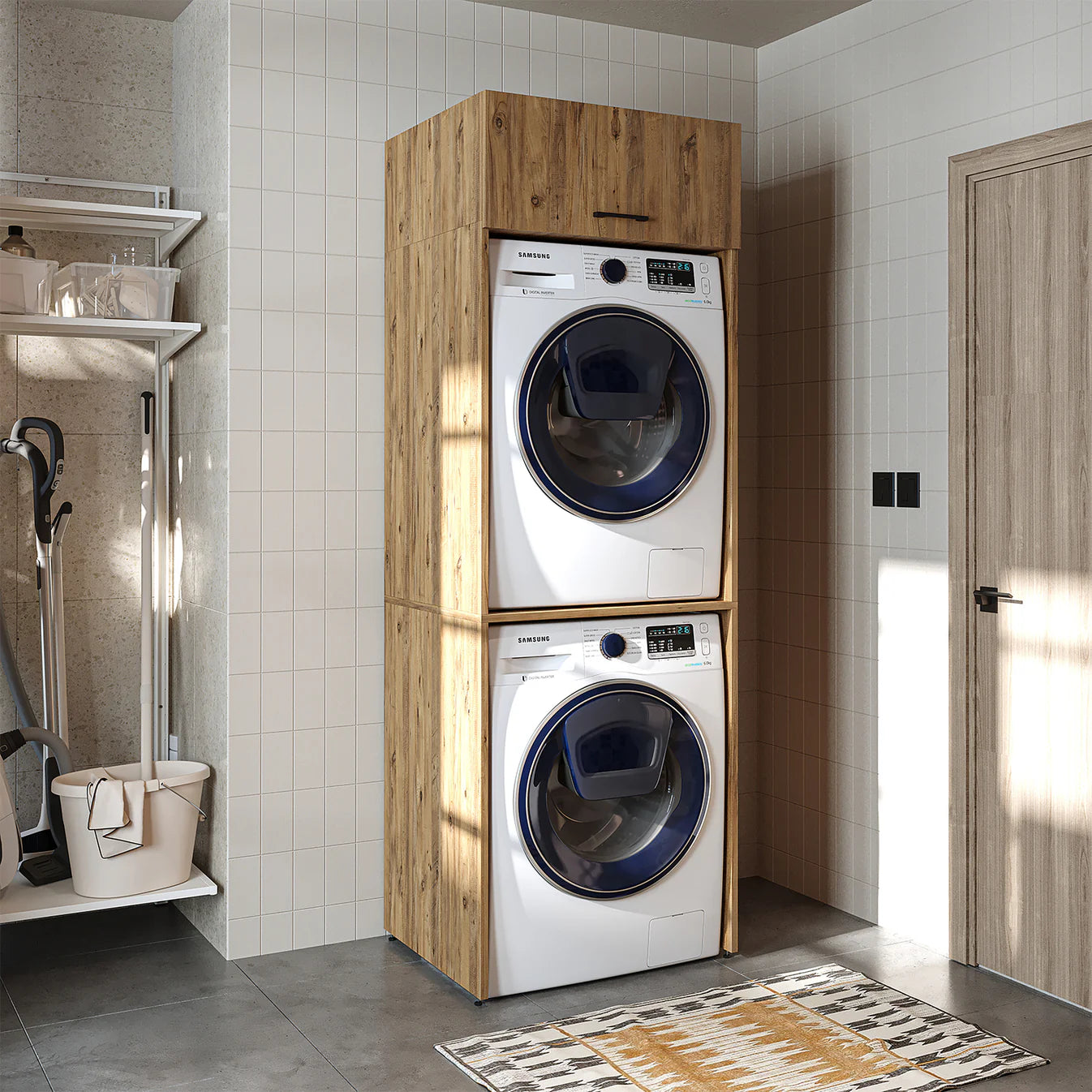 Roomart Duo - Washing Machine Cabinet With Bench Top Cabinet