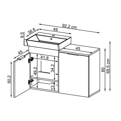 Roomart Dubai - Wall Hung Bathroom Vanity Unit with Basin & Laundry Tilt Cabinet - 92cm