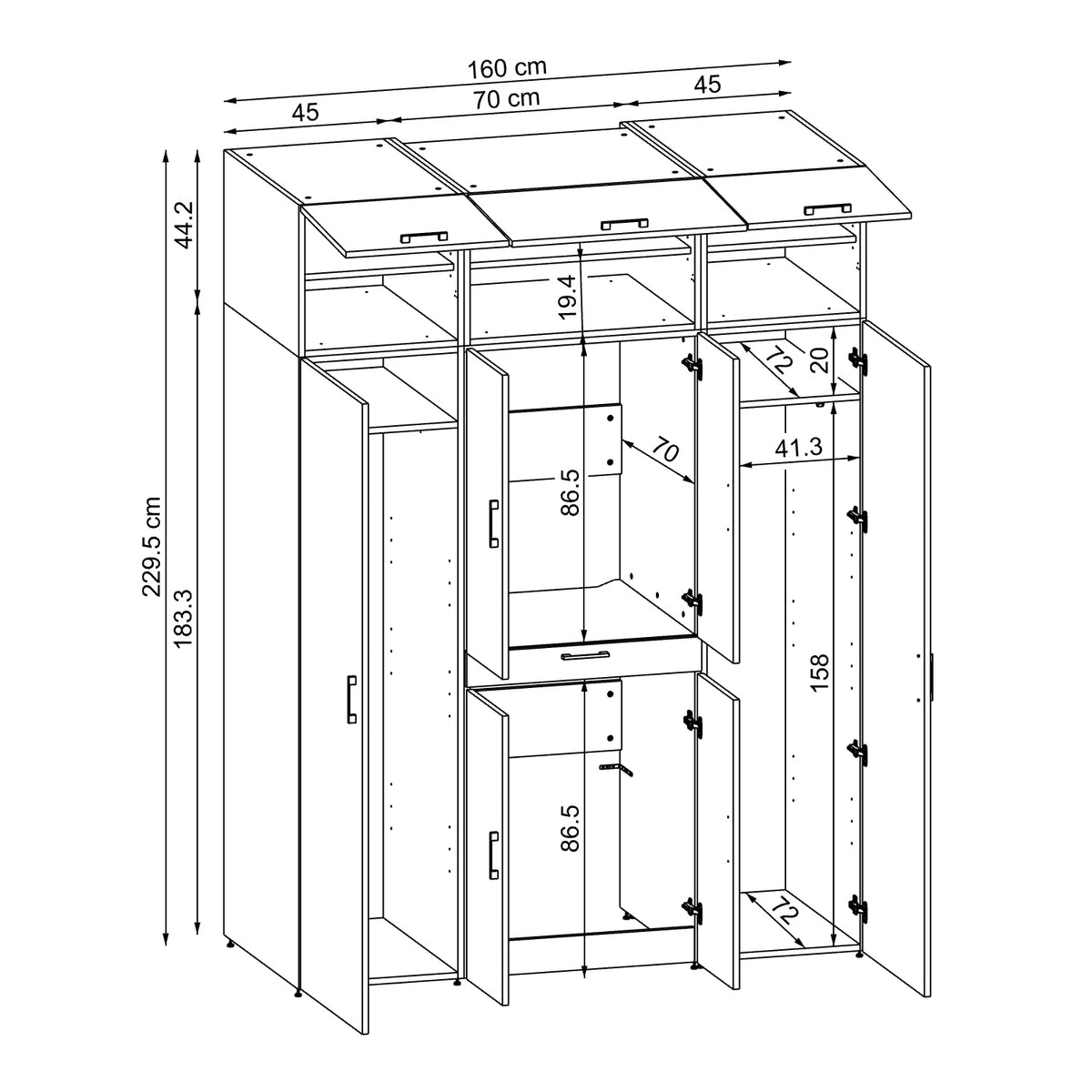 Roomart Dora Wall - Washer & Dryer Cabinet with Side Storage - 160cm