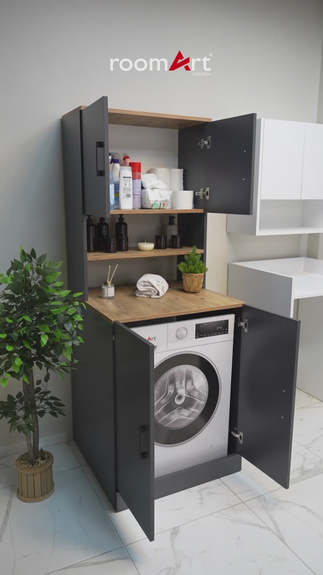 RoomArt Atria Tall Washing Machine Cabinet with Storage