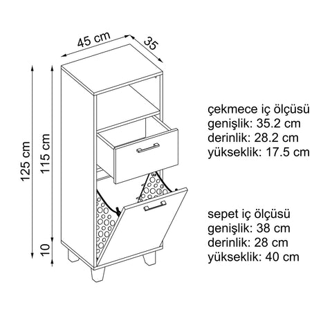 Laundry Basket and Drawer Bathroom Cabinet, Multipurpose Cabinet - Rim 45